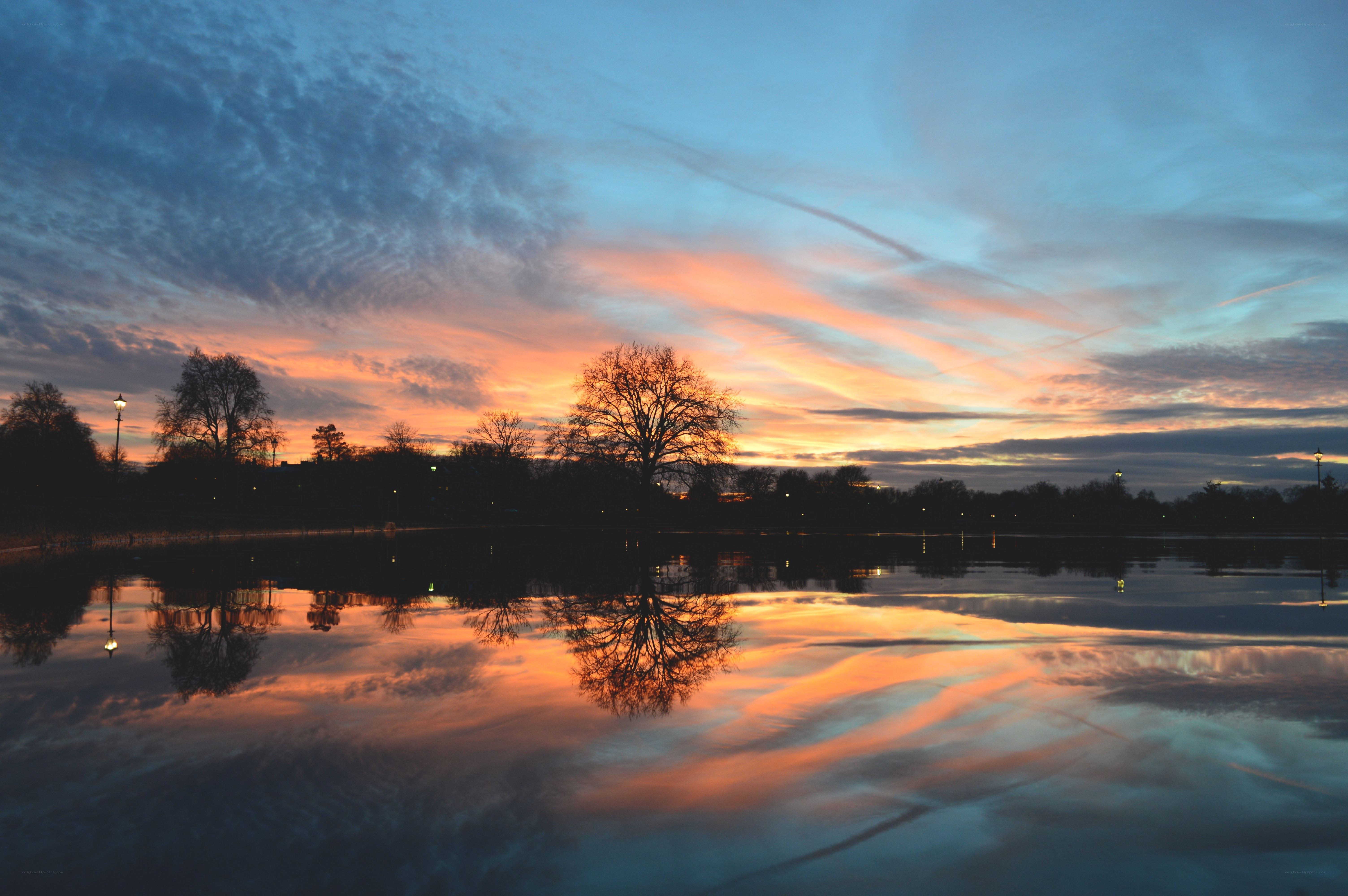 Sunset over a calm lake