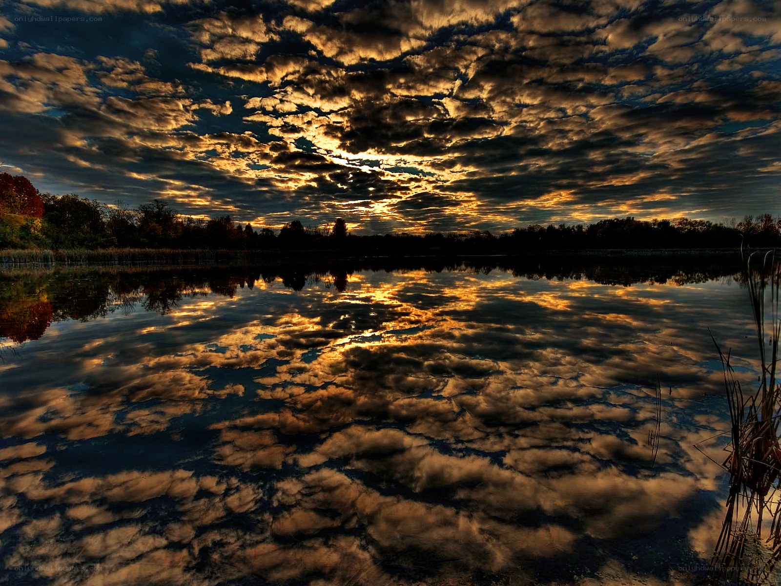 Sunset over a calm lake