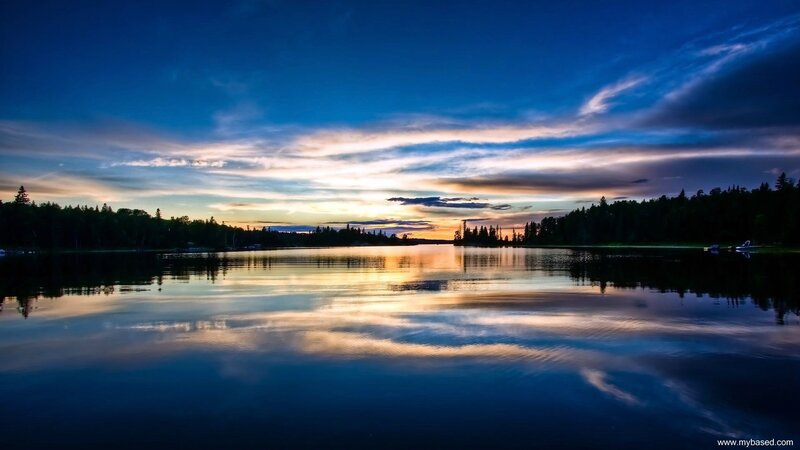 Sunset over a calm lake