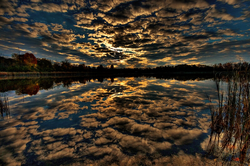 Sunset over a calm lake