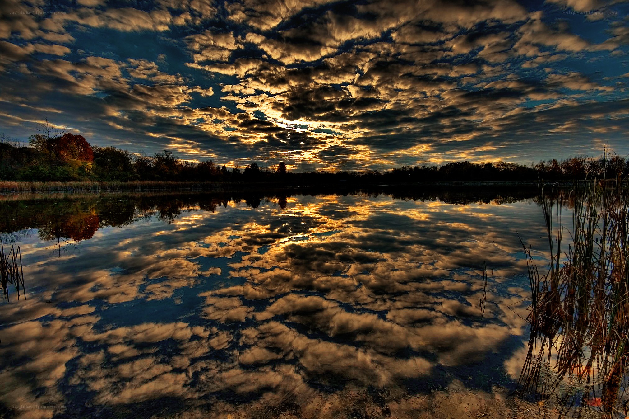 Sunset over a calm lake