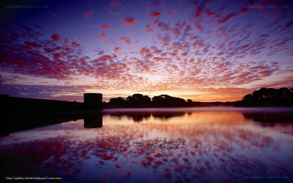Sunset over a calm lake