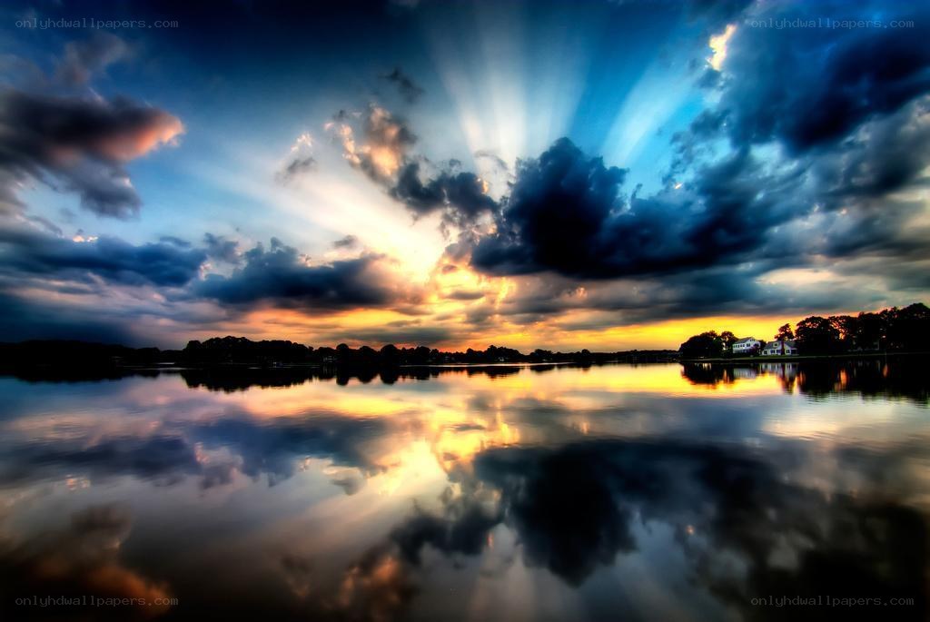 Sunset over a calm lake