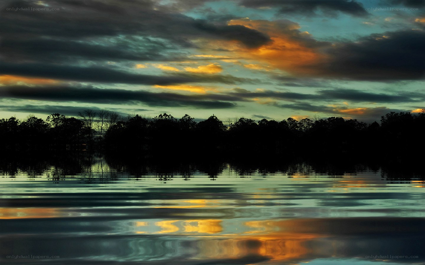 Sunset over a calm lake