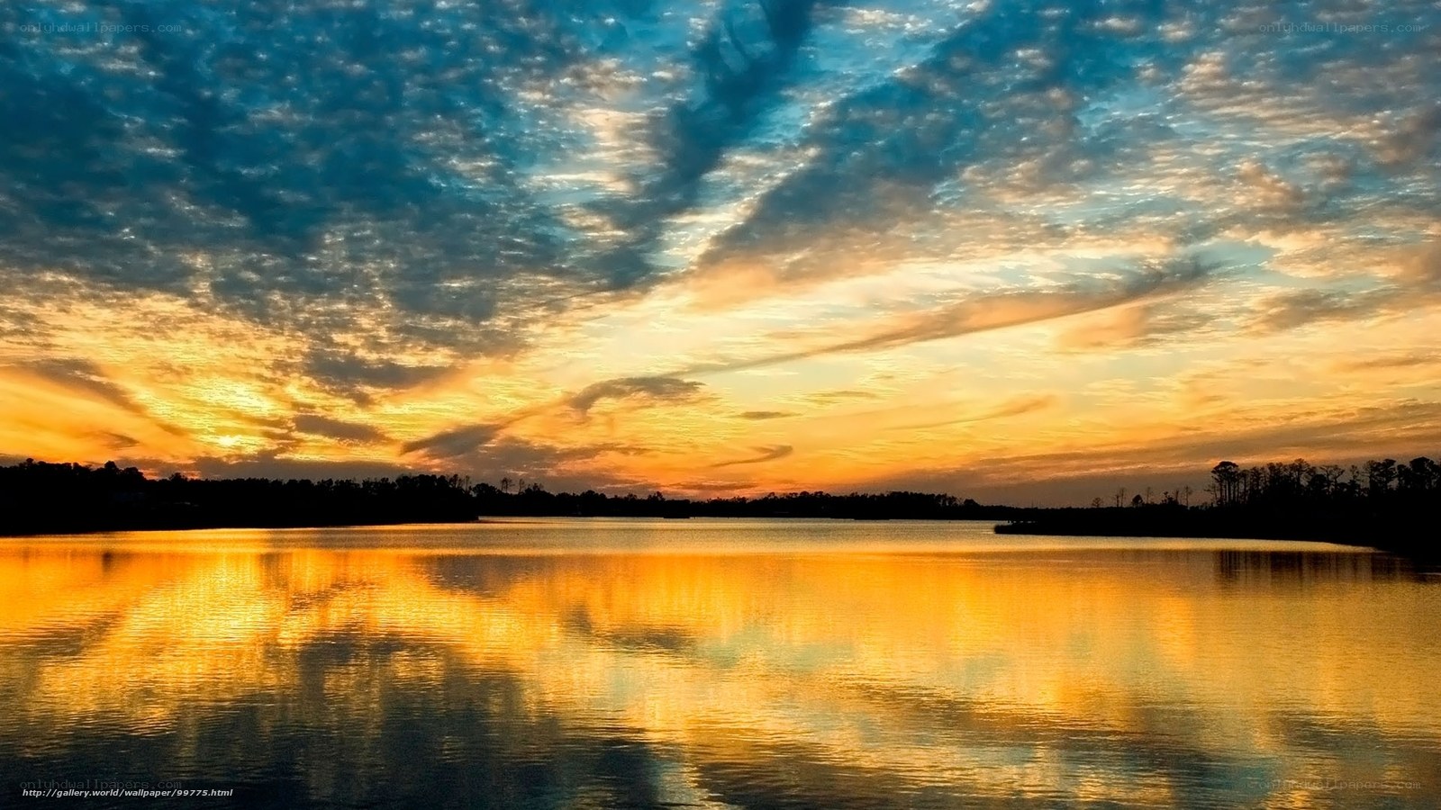 Sunset over a calm lake