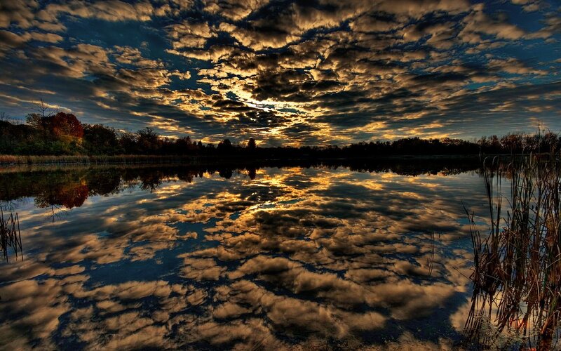 Sunset over a calm lake