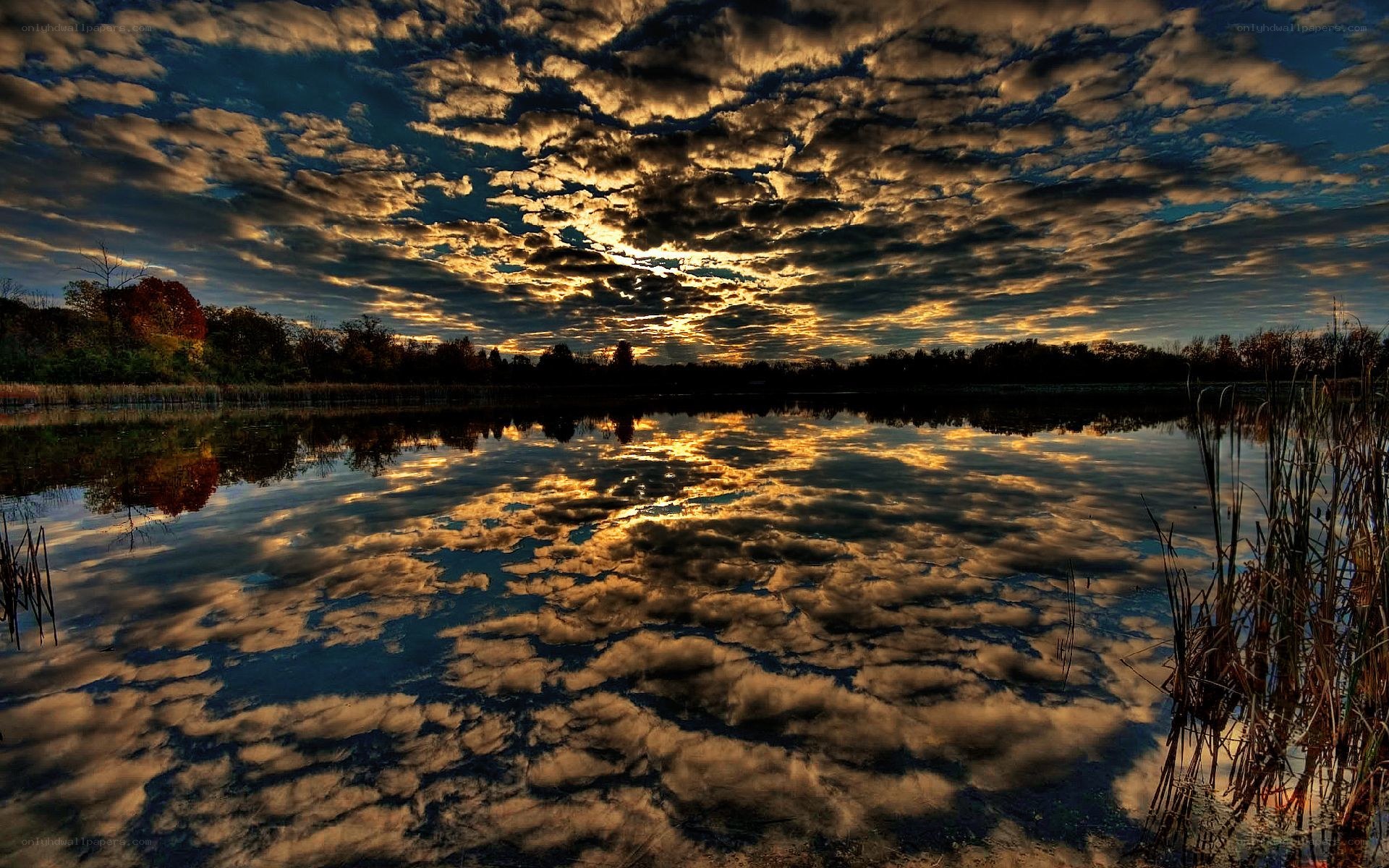 Sunset over a calm lake