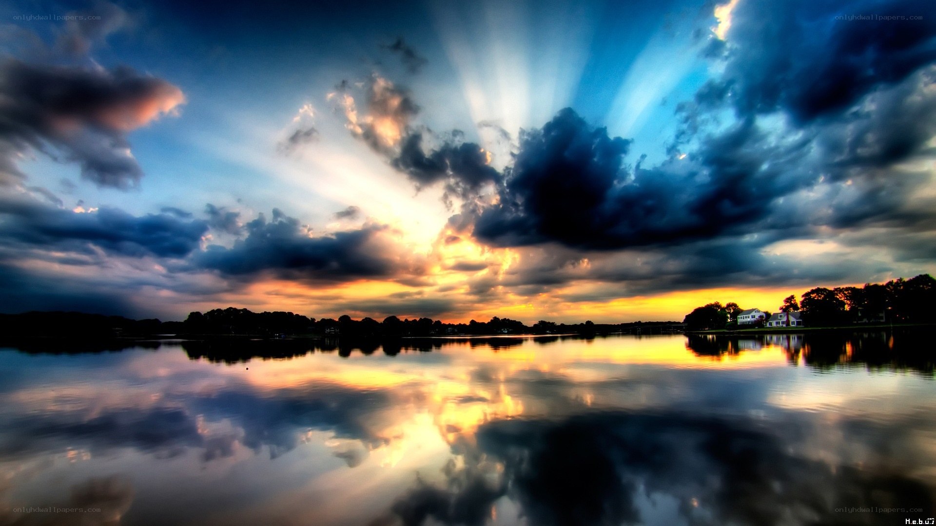 Sunset over a calm lake