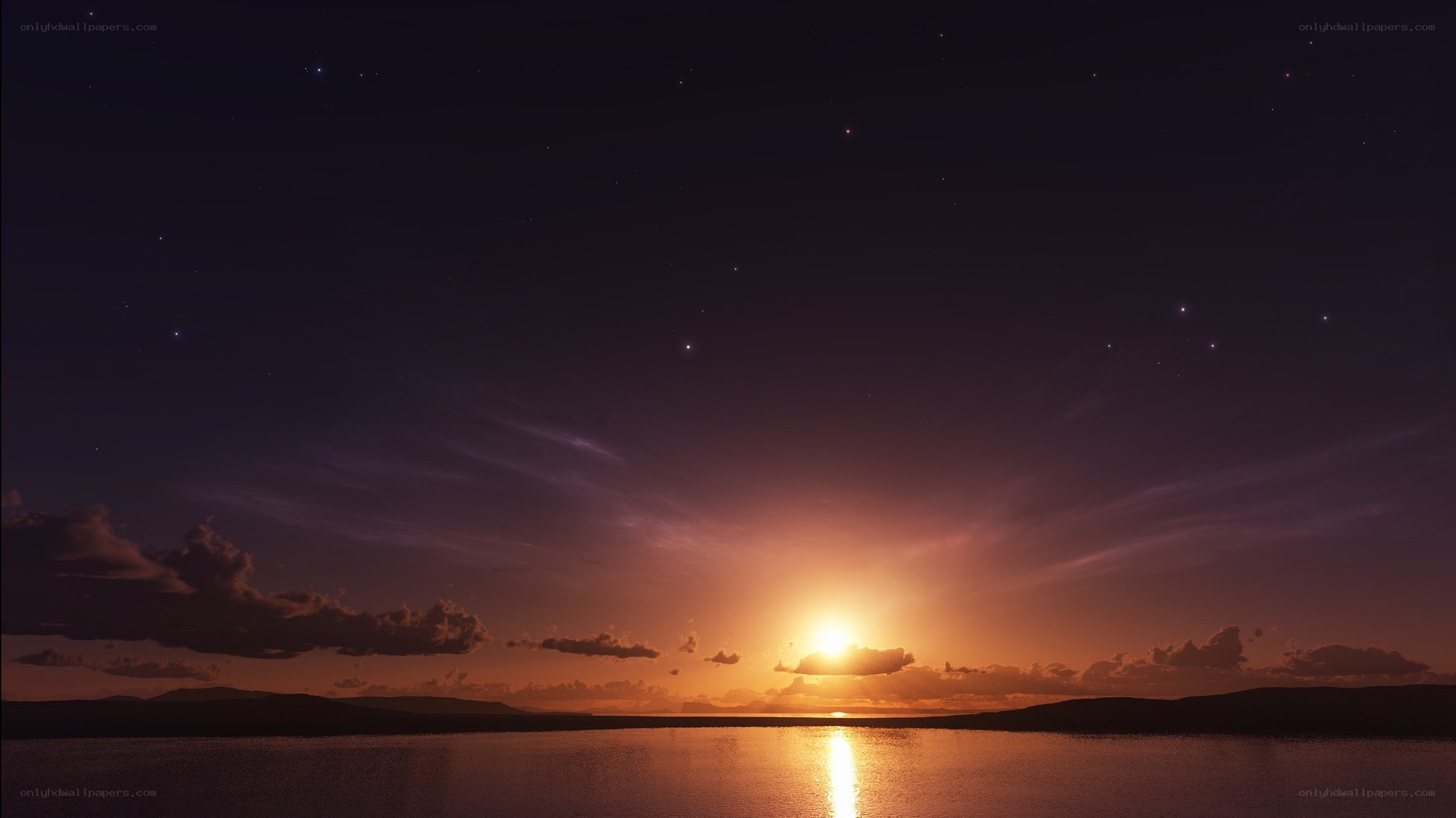 sunset over a calm lake