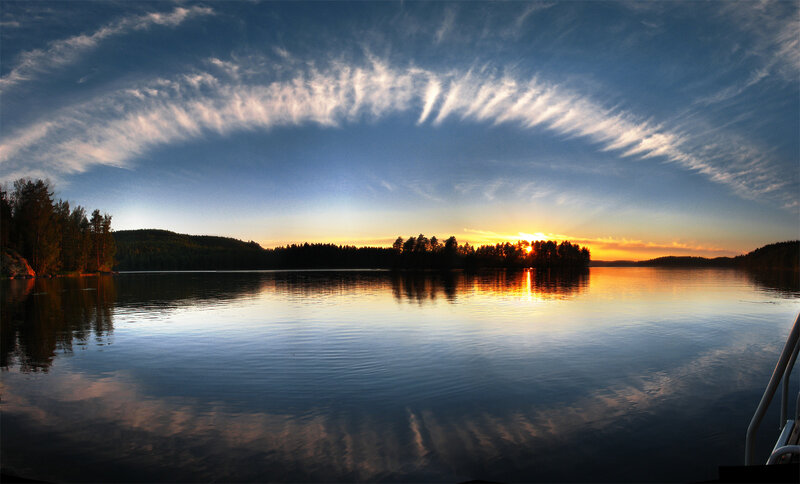 Sunset over a calm lake