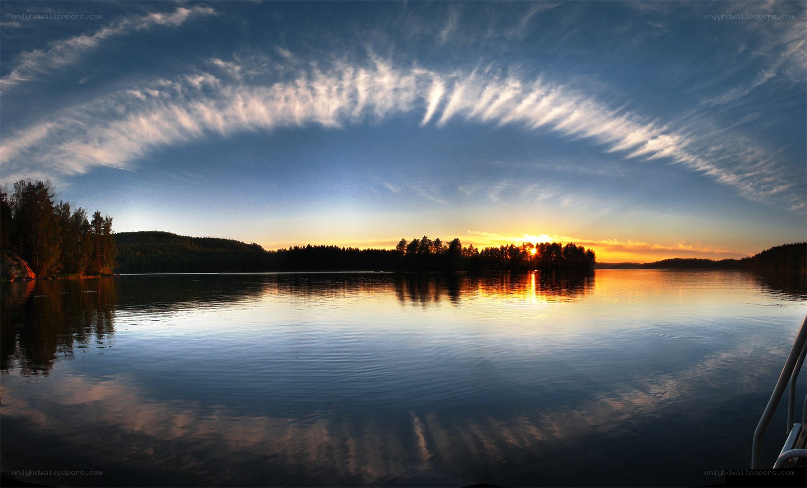Sunset over a calm lake