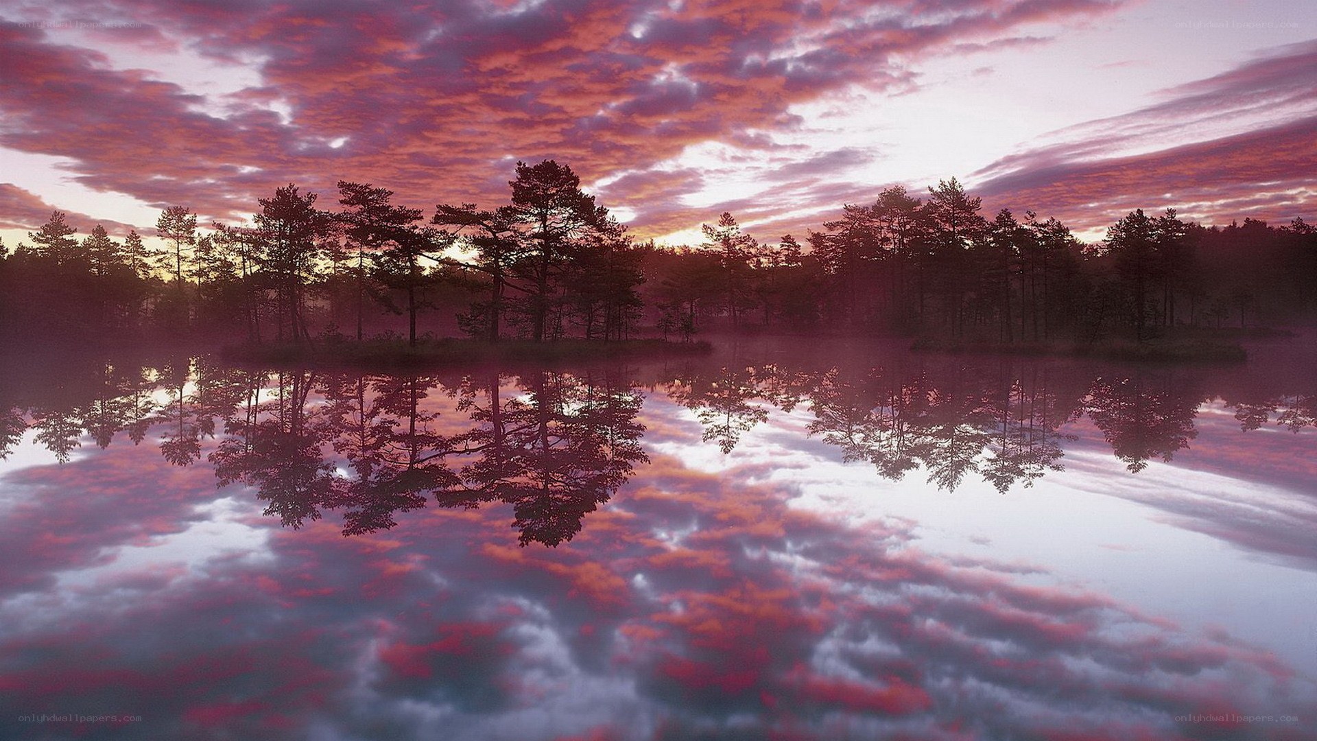 Sunset over a calm lake