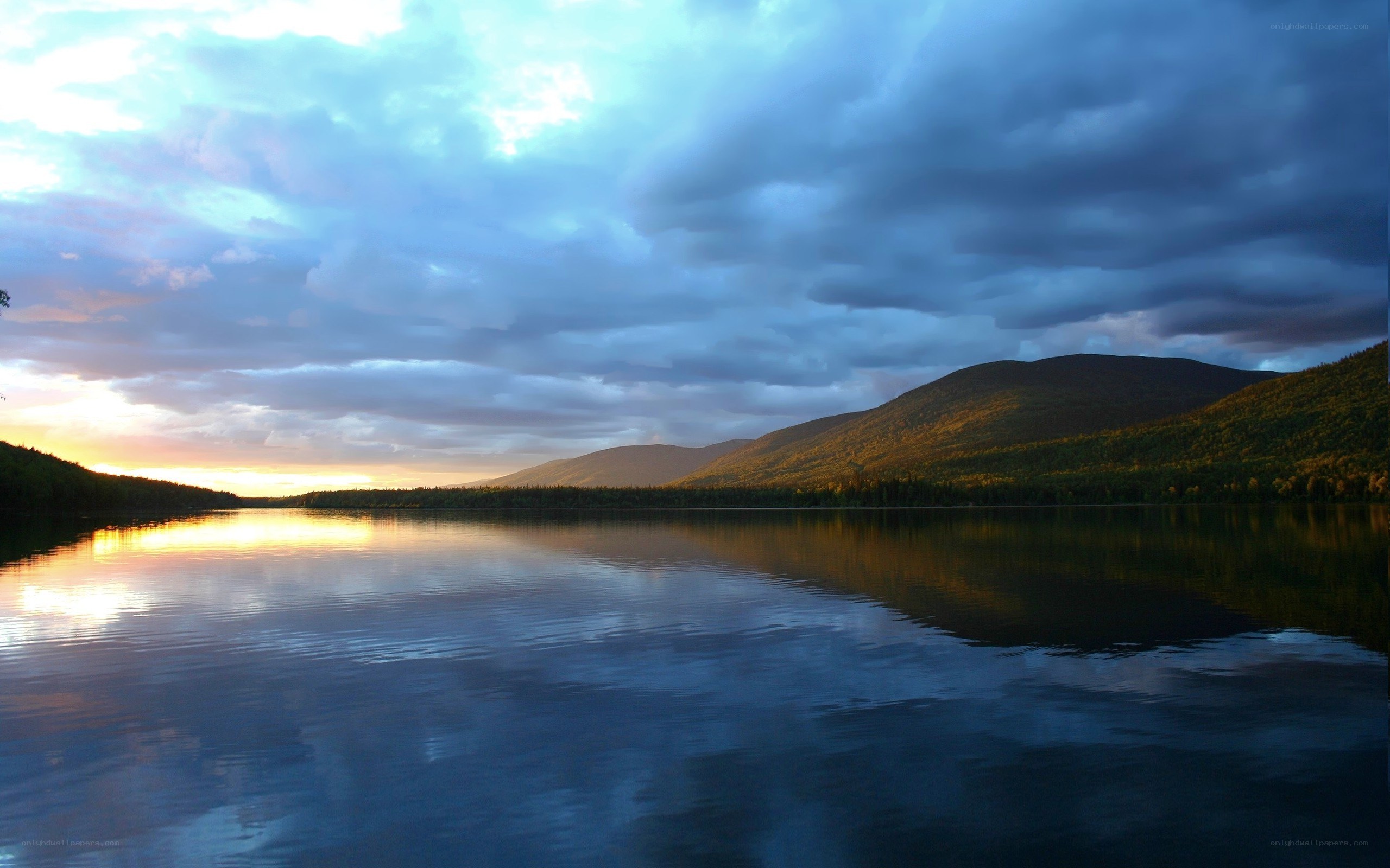 Sunset over a calm lake