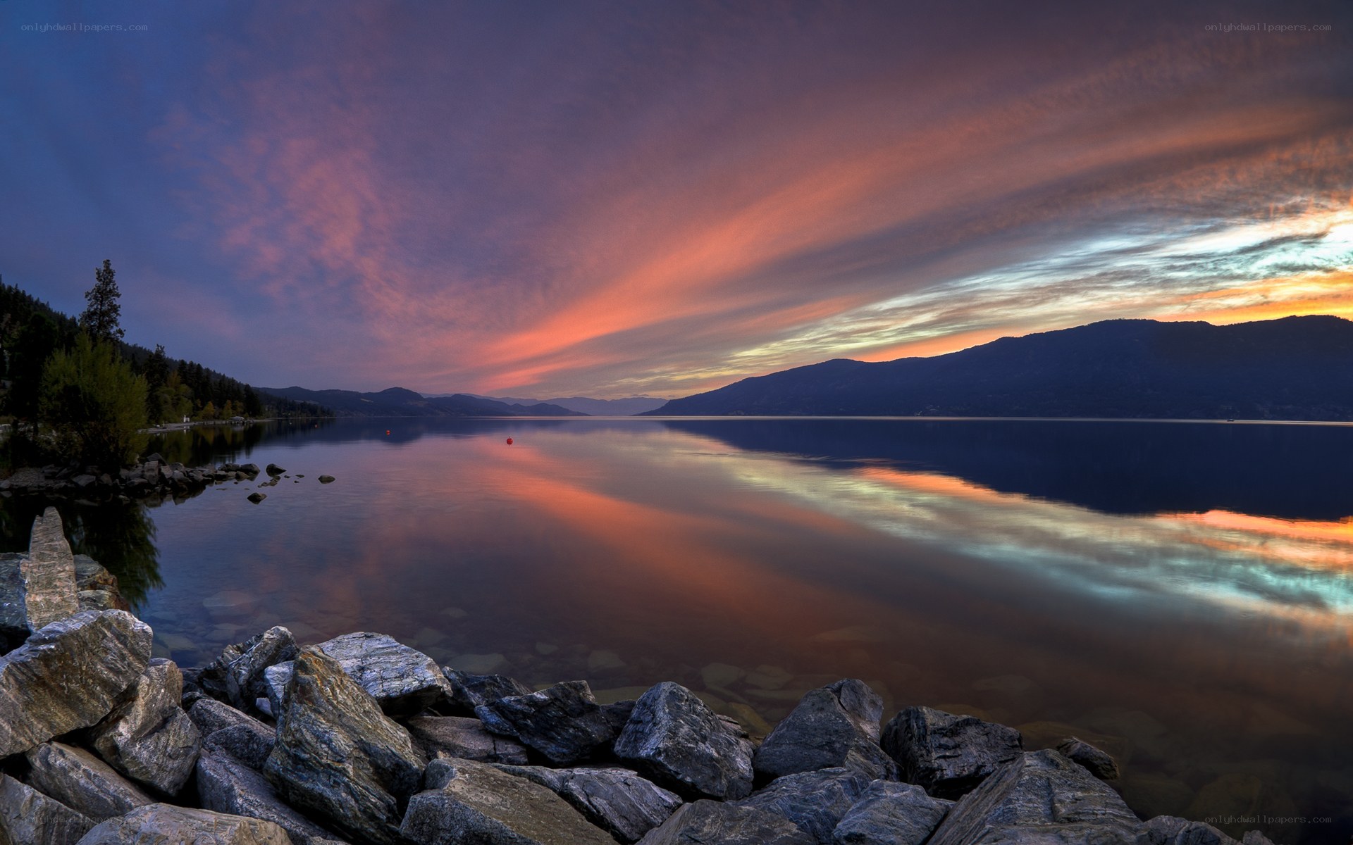Sunset over a calm lake