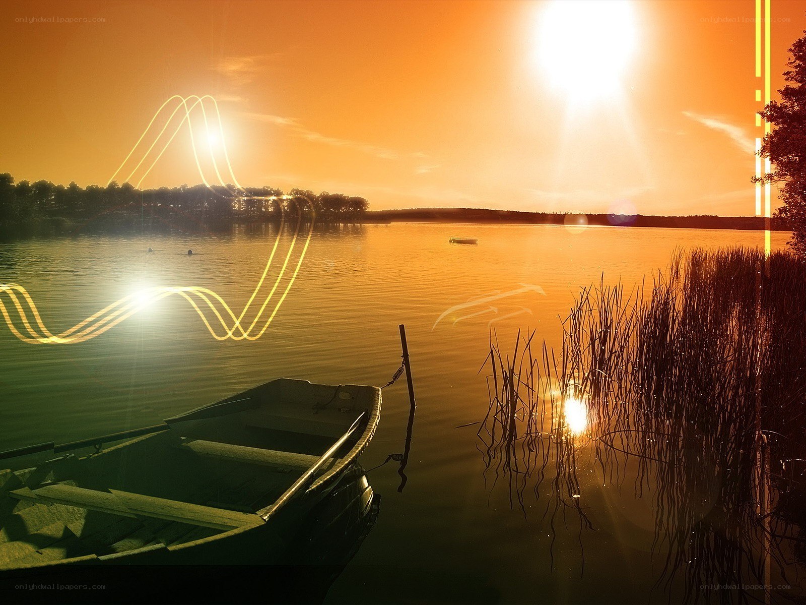 Sunset over a calm lake