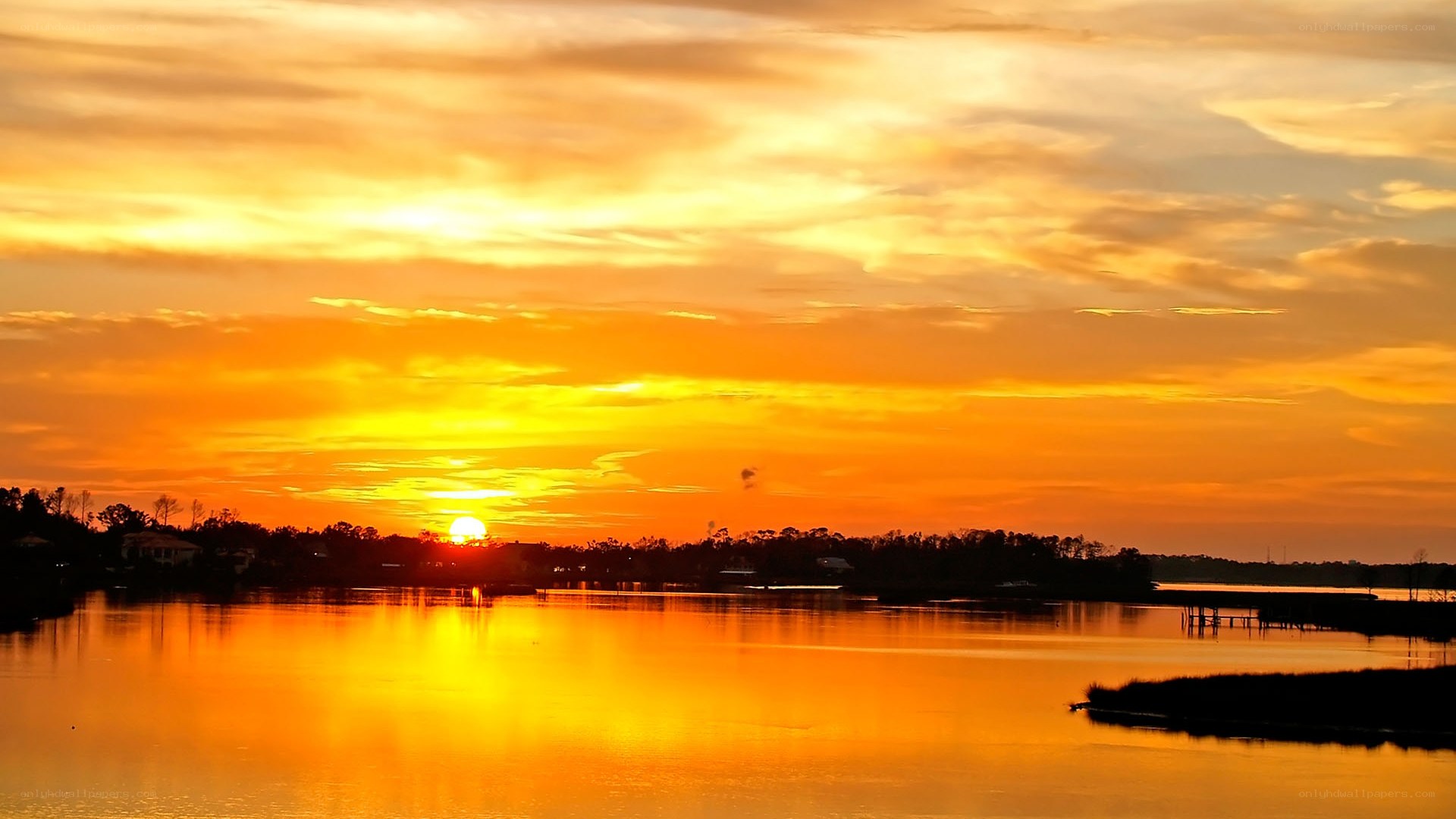 Sunset over a calm lake