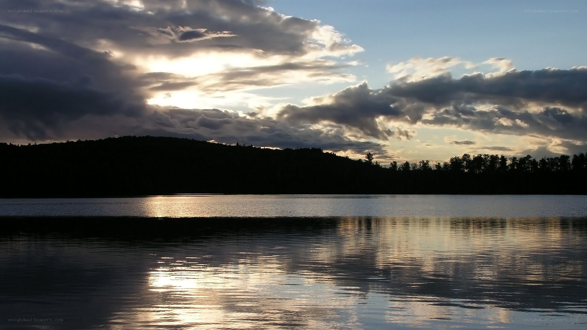 Sunset over a calm lake