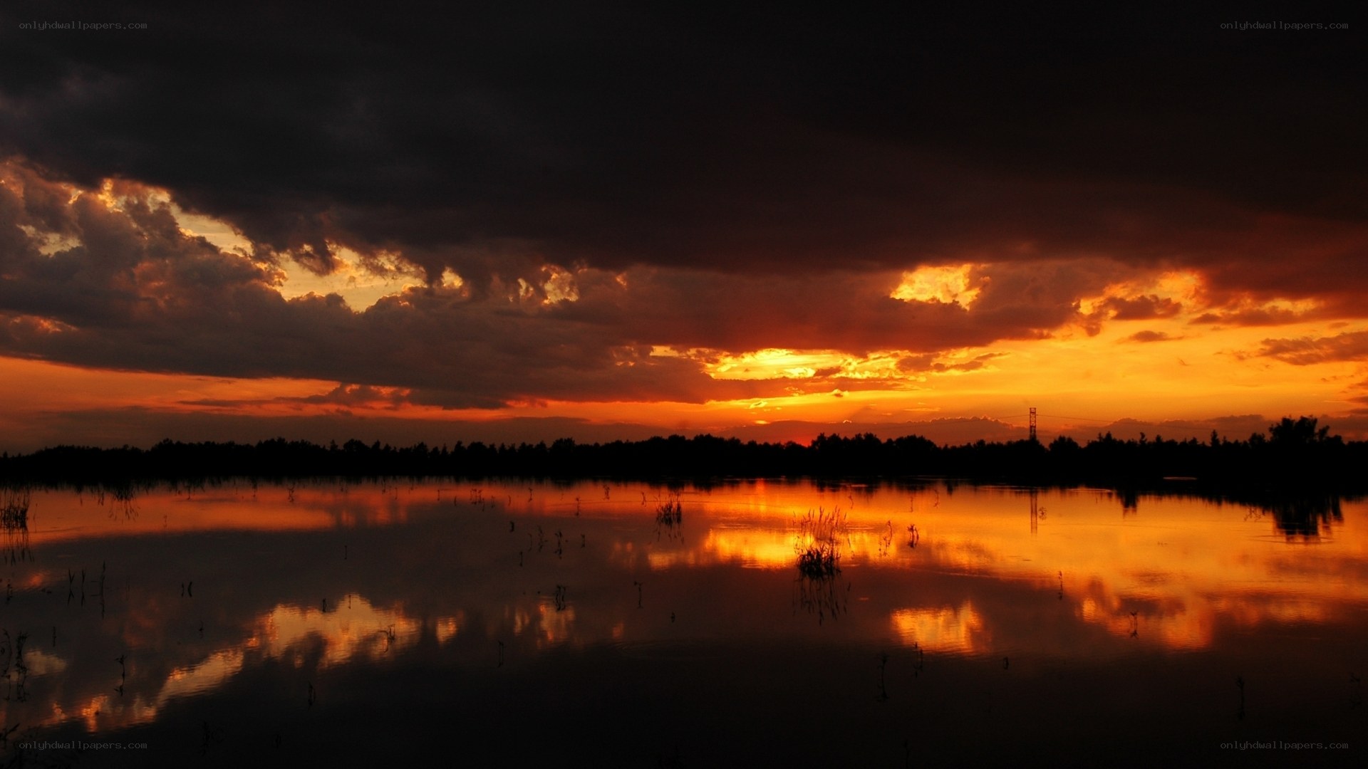 Sunset over a calm lake