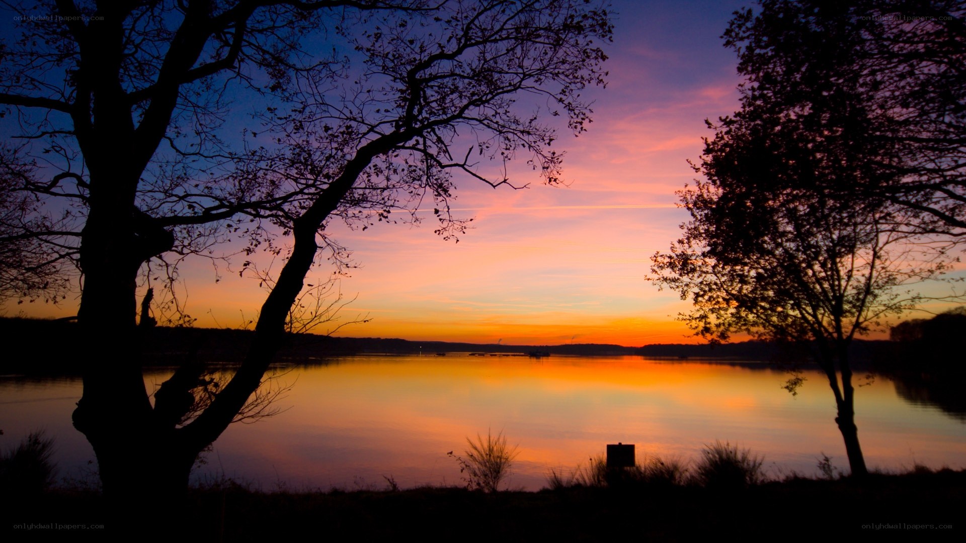 sunset over a calm lake