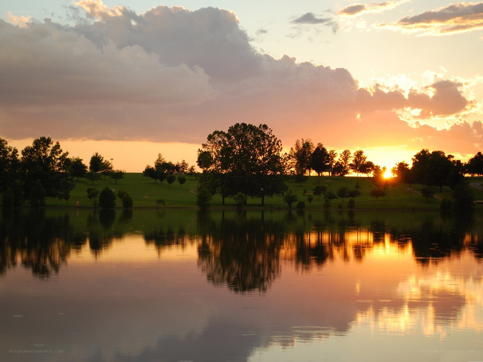 sunset over a calm lake
