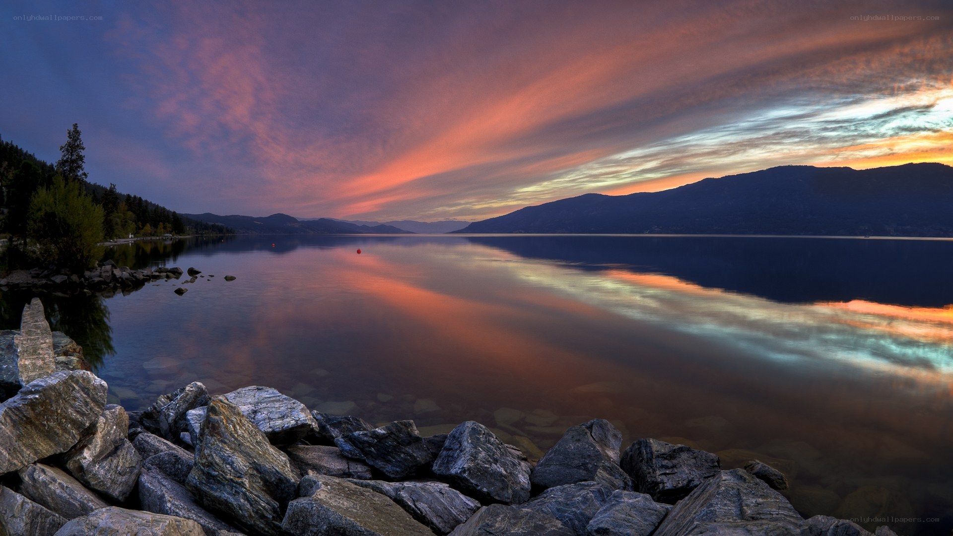Sunset over a calm lake