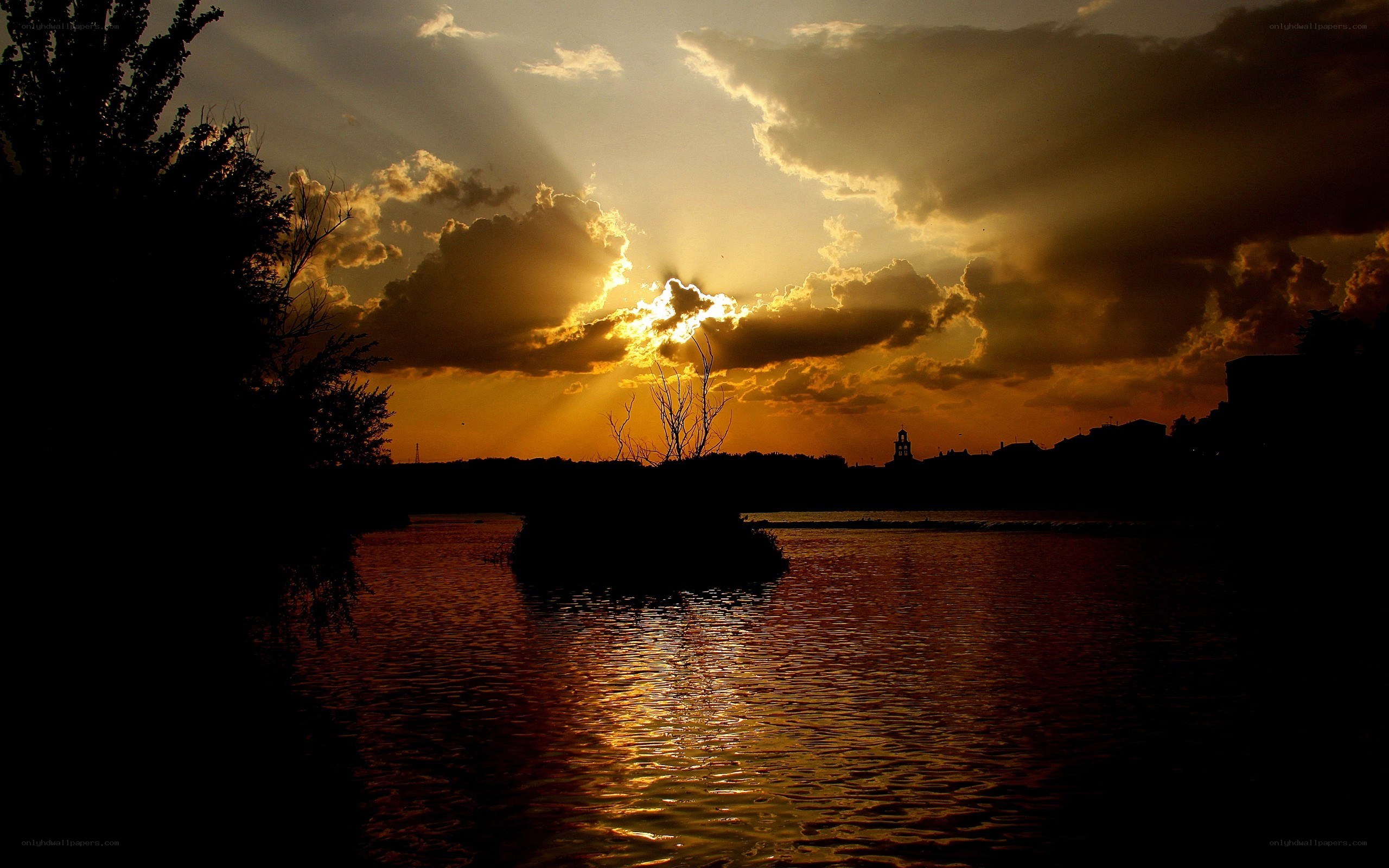 Sunset over a calm lake