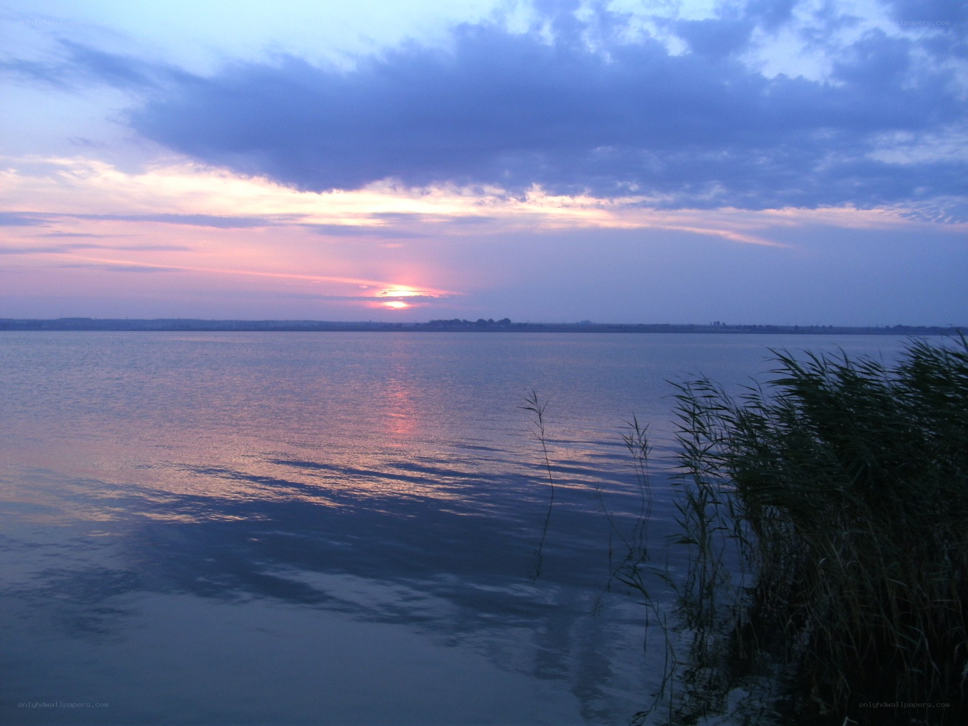 Sunset over a calm lake