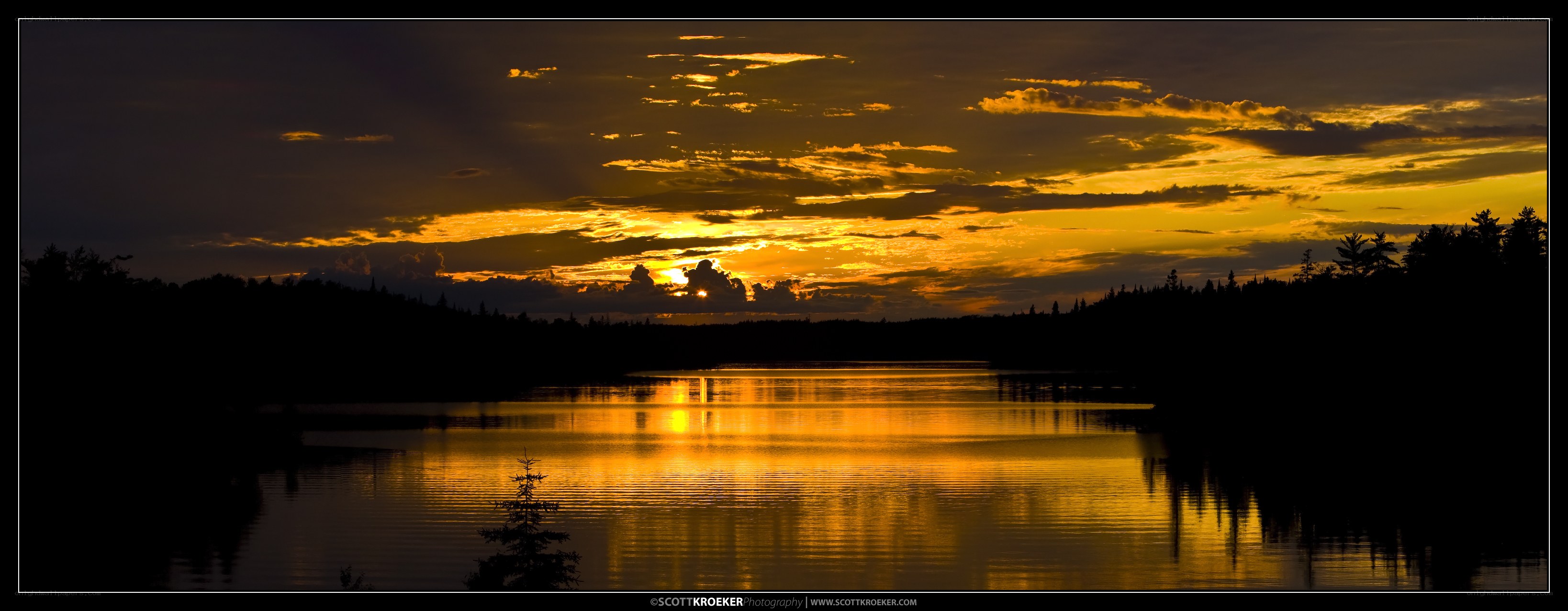 Sunset over a calm lake