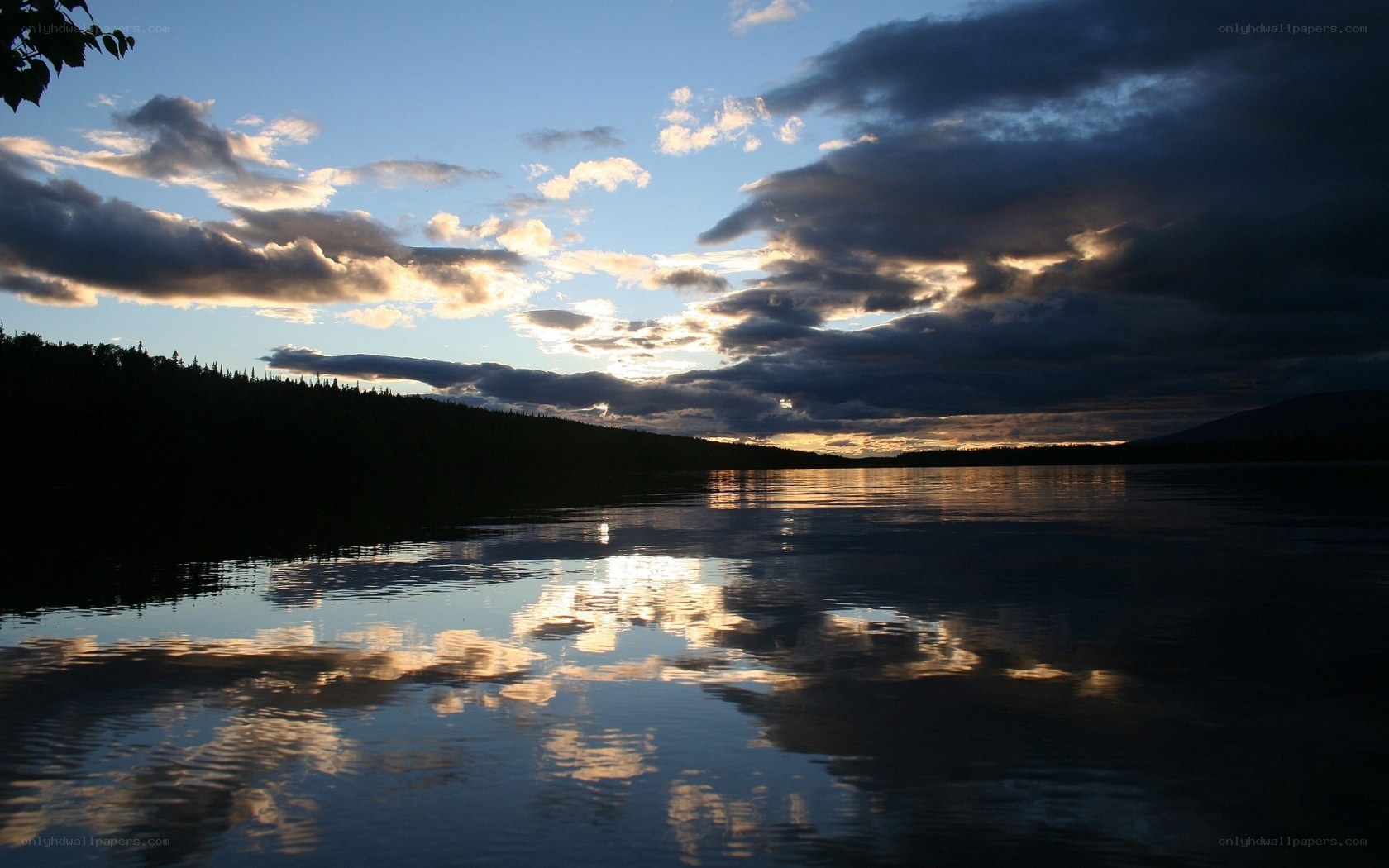 Sunset over a calm lake