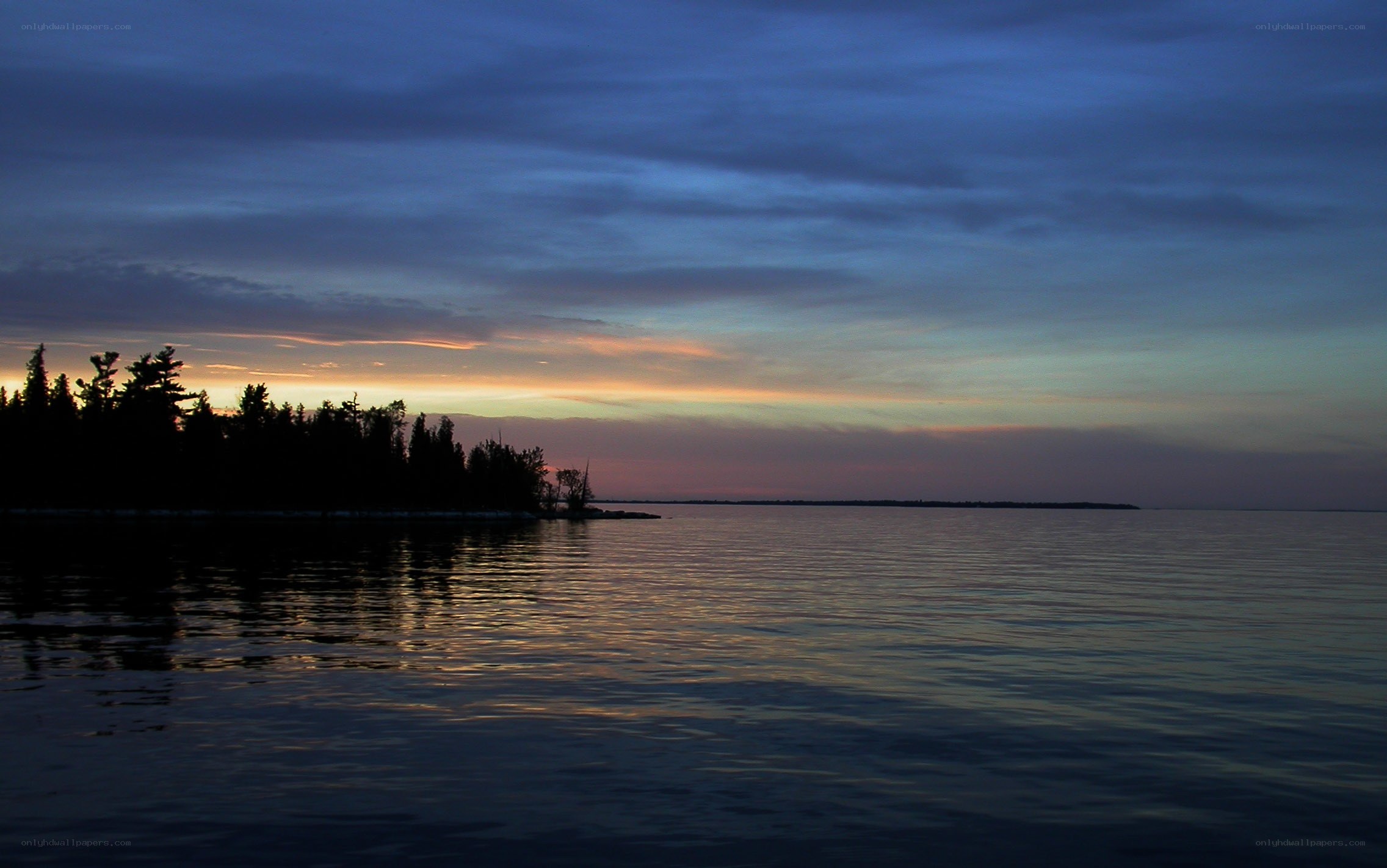 Sunset over a calm lake