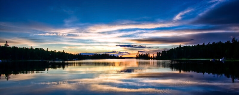Sunset over a calm lake