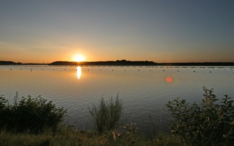 Sunset over a calm lake