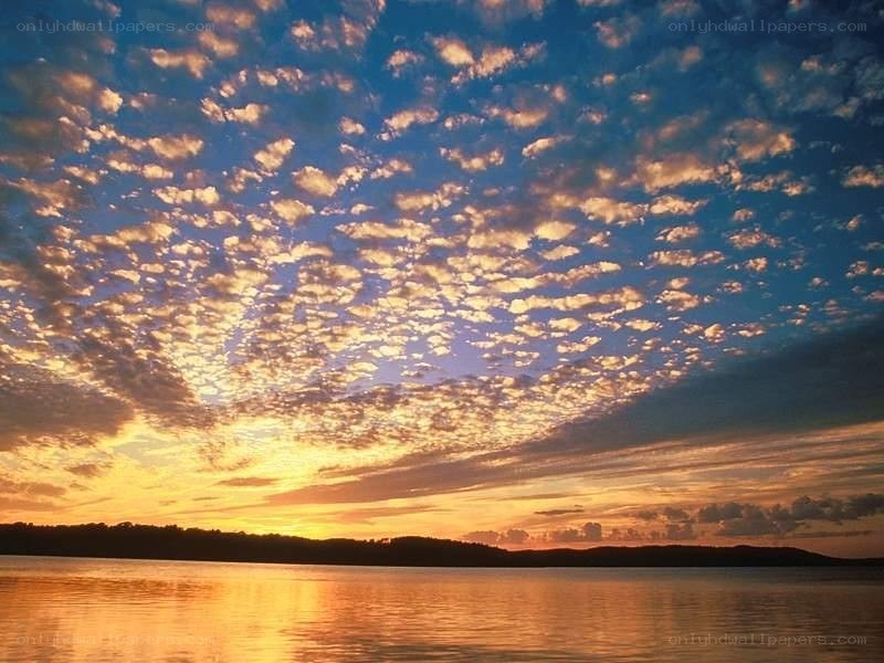 Sunset over a calm lake