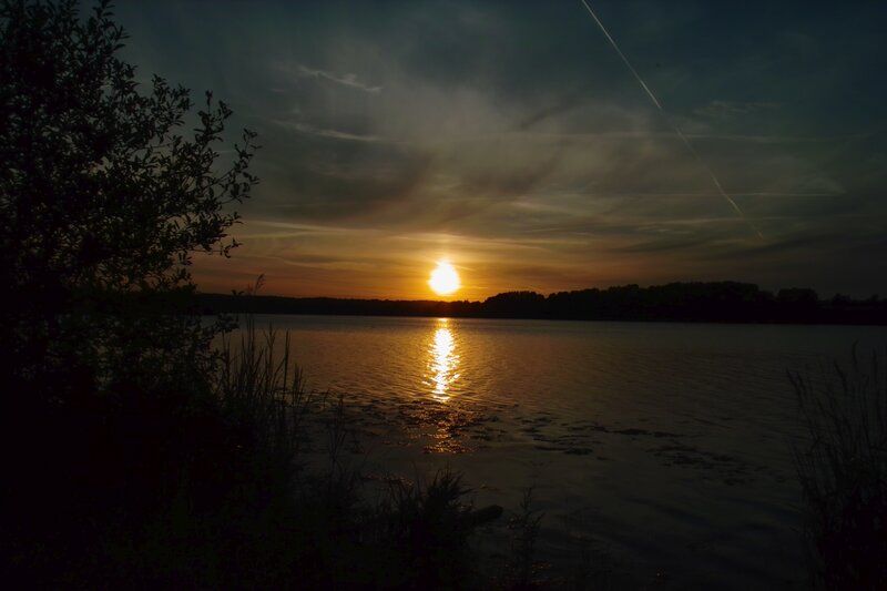 Sunset over a calm lake
