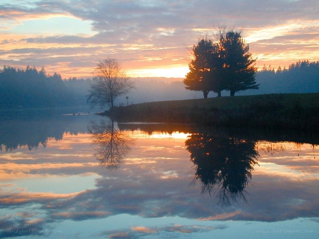 Sunset over a calm lake