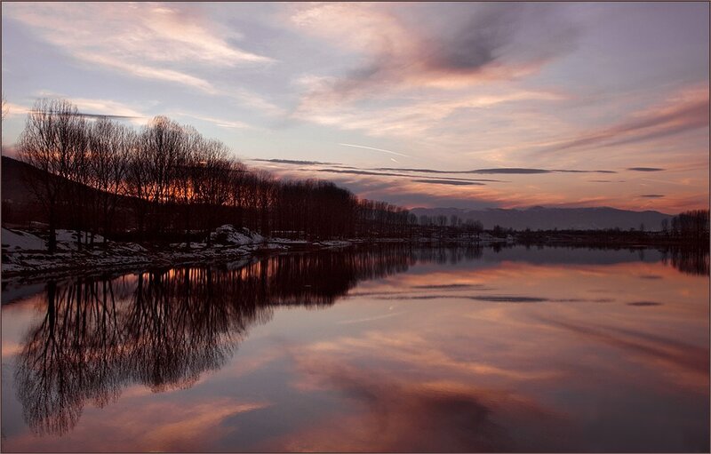 Sunset over a calm lake
