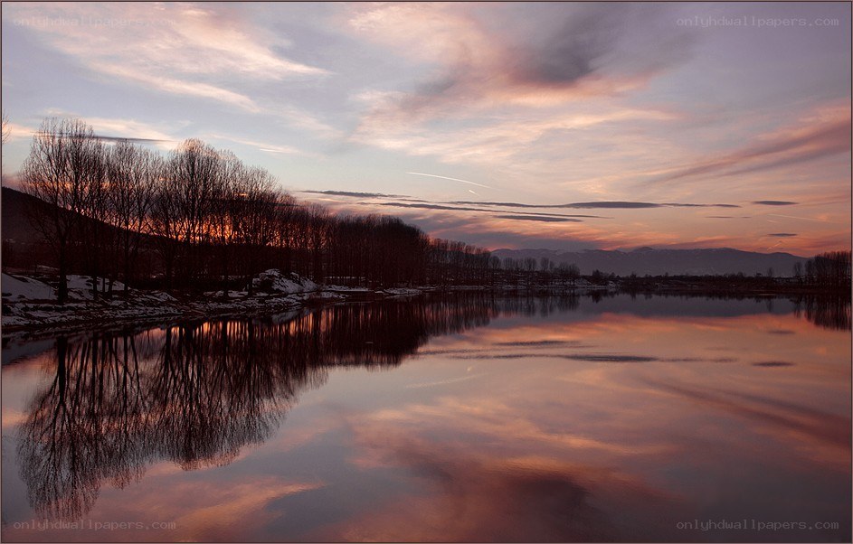 Sunset over a calm lake
