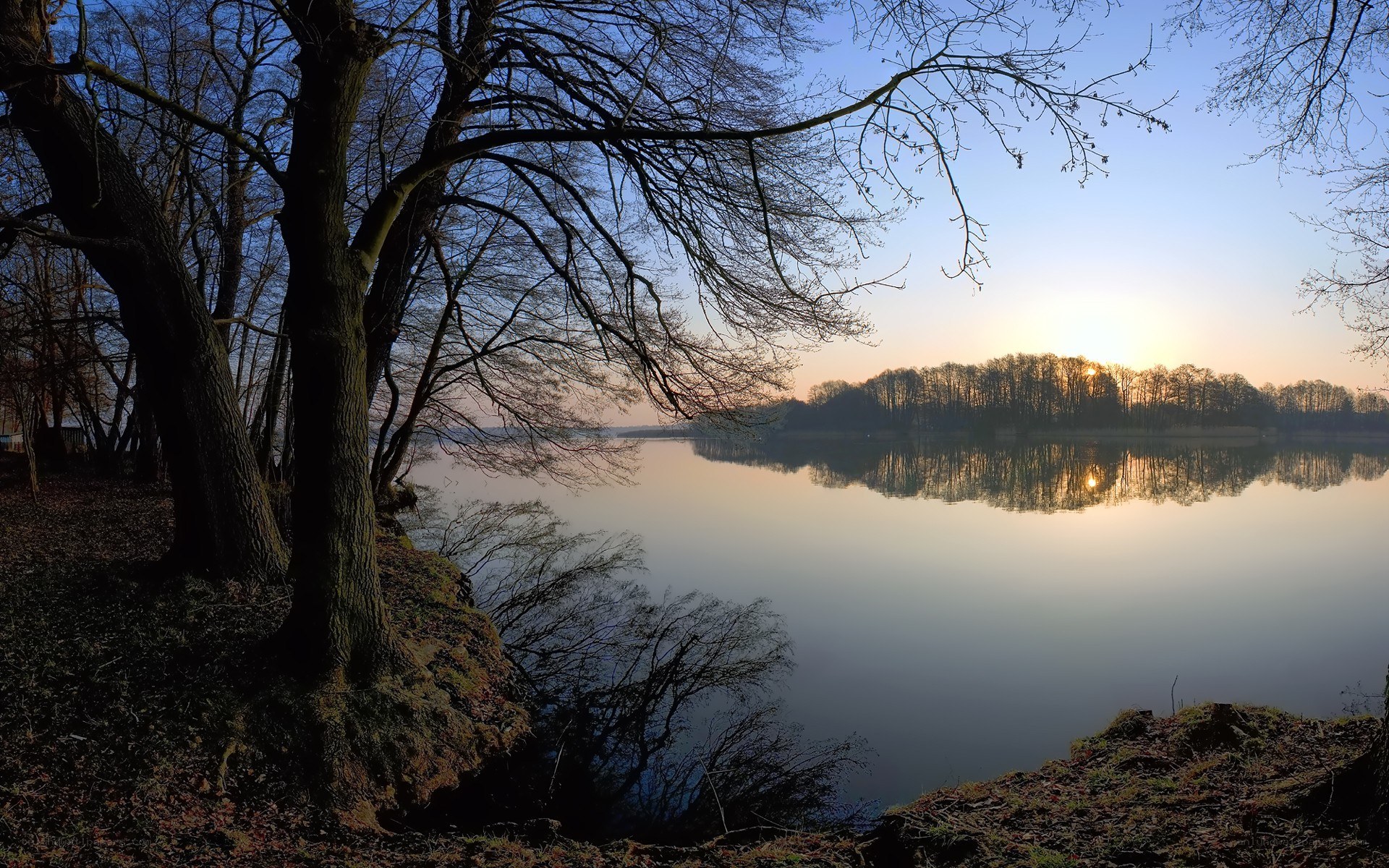 Sunset over a calm lake