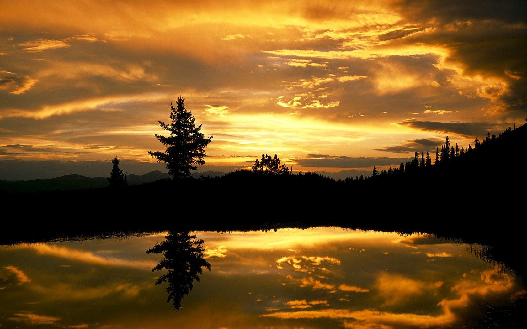 Sunset over a calm lake