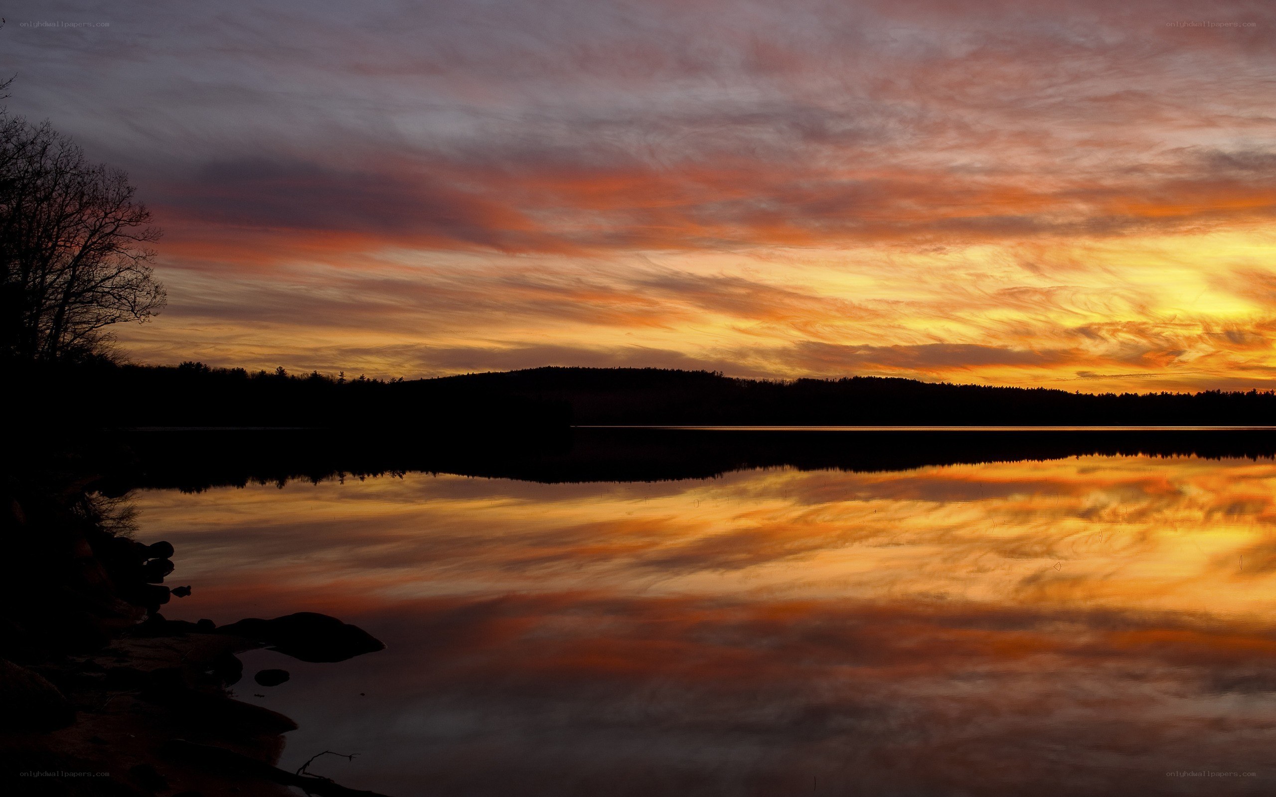 Sunset over a calm lake