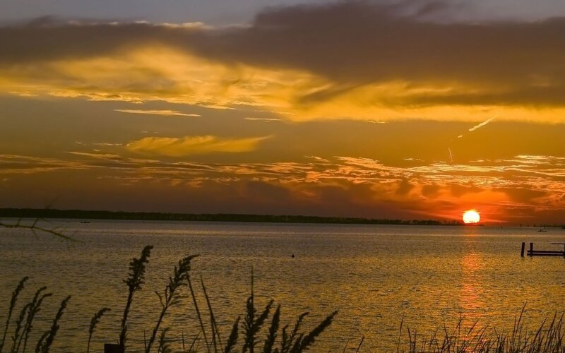 sunset over a calm lake