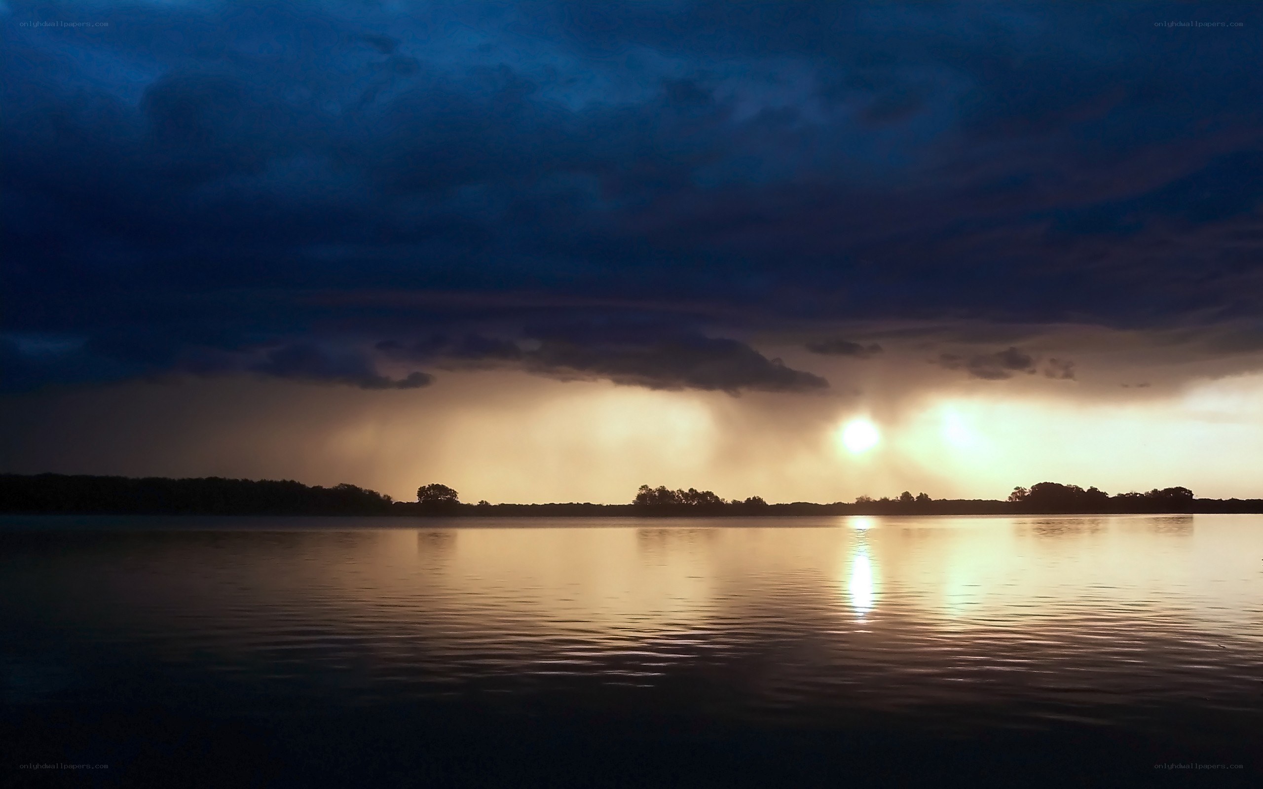 Sunset over a calm lake