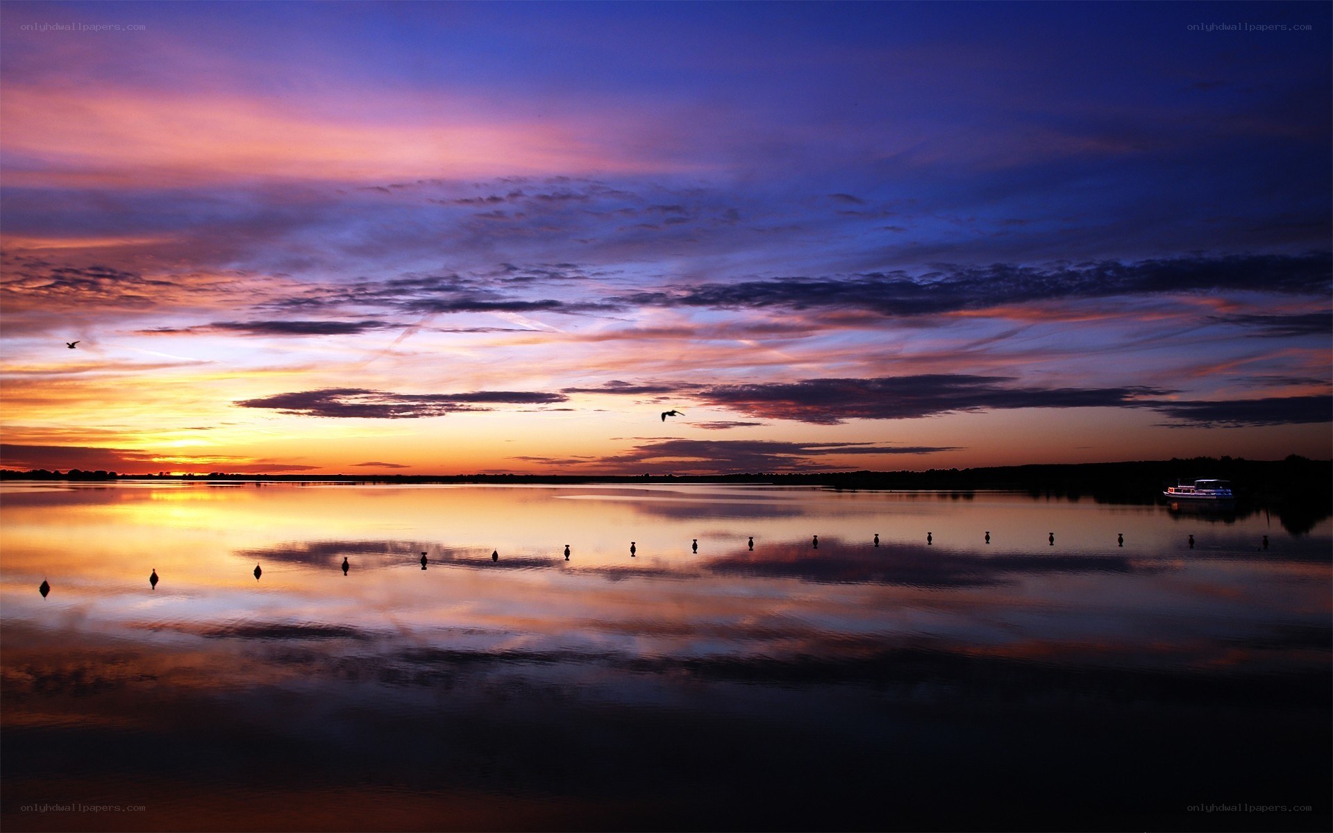 Sunset over a calm lake