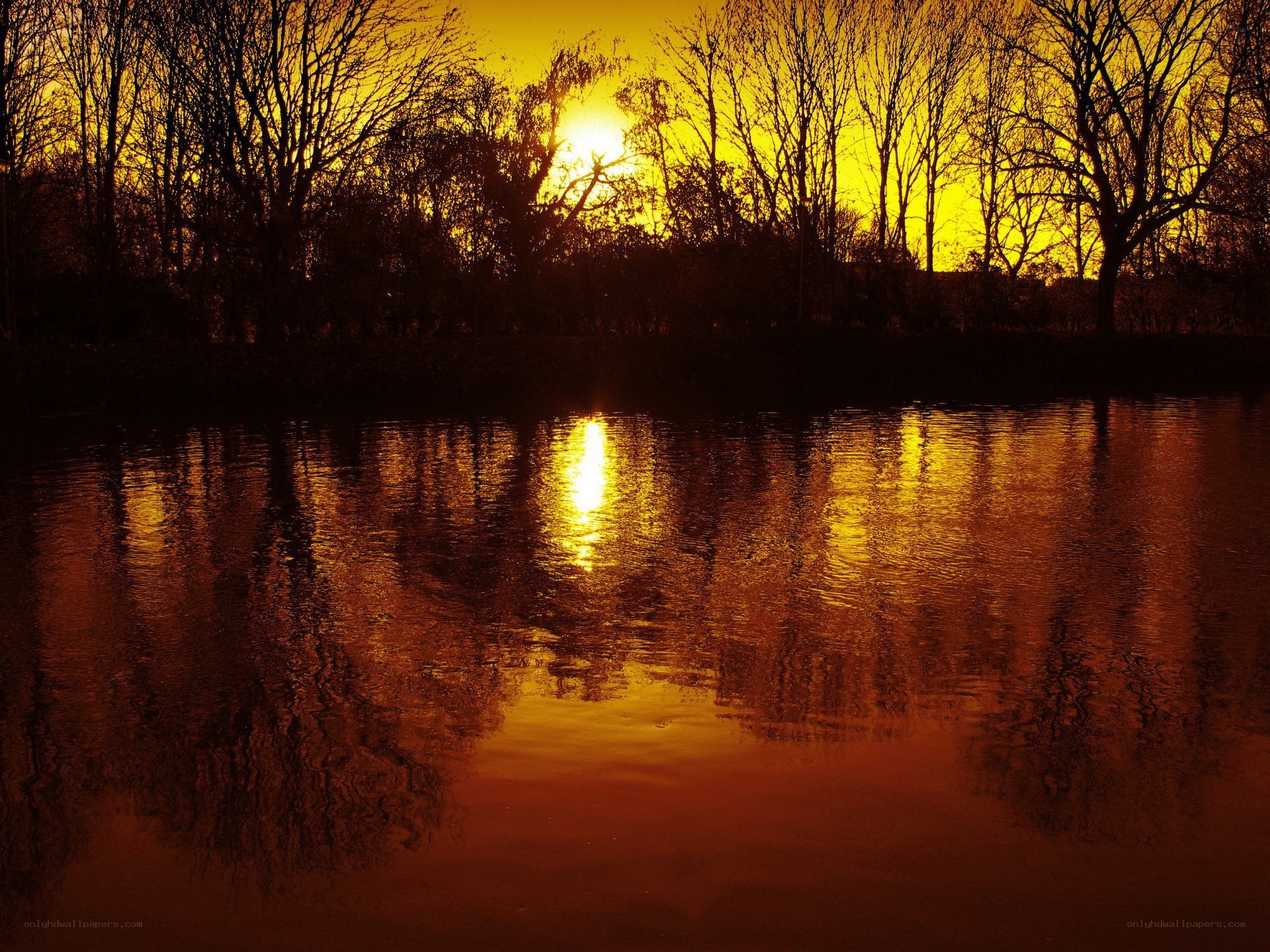Sunset over a calm lake