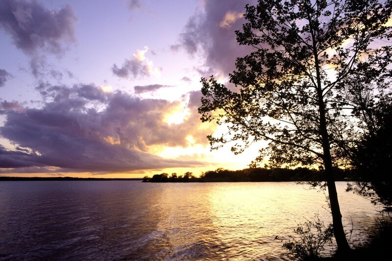 Sunset over a calm lake