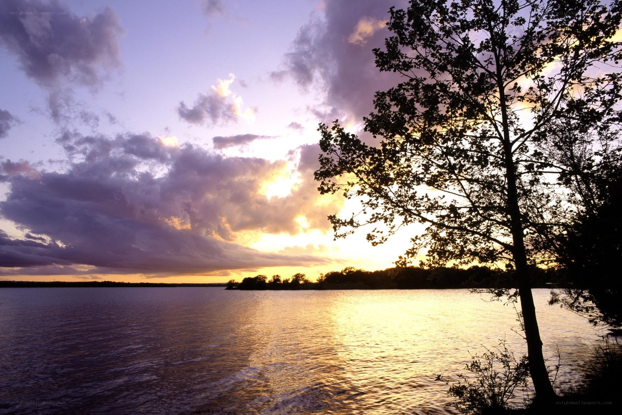 Sunset over a calm lake