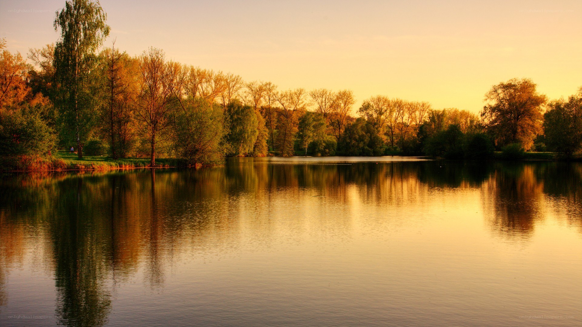Sunset over a calm lake