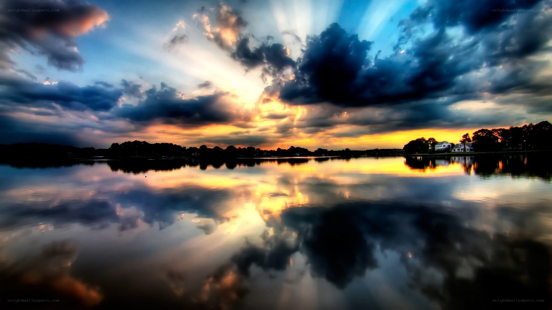 sunset over a calm lake
