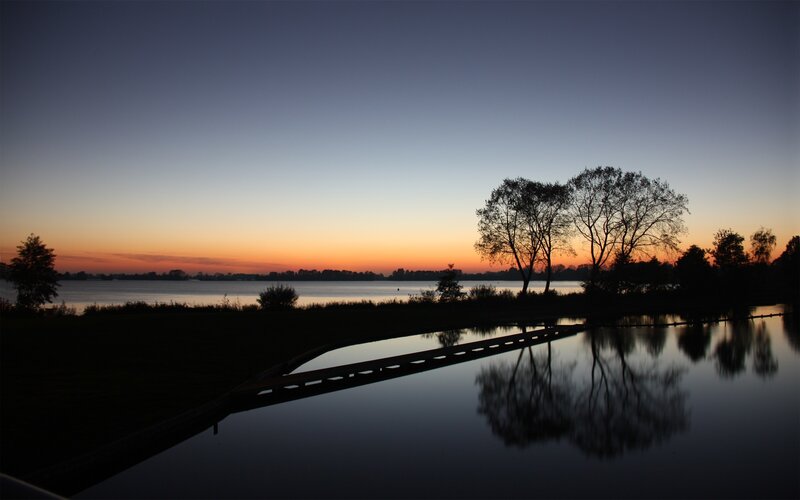 Sunset over a calm lake