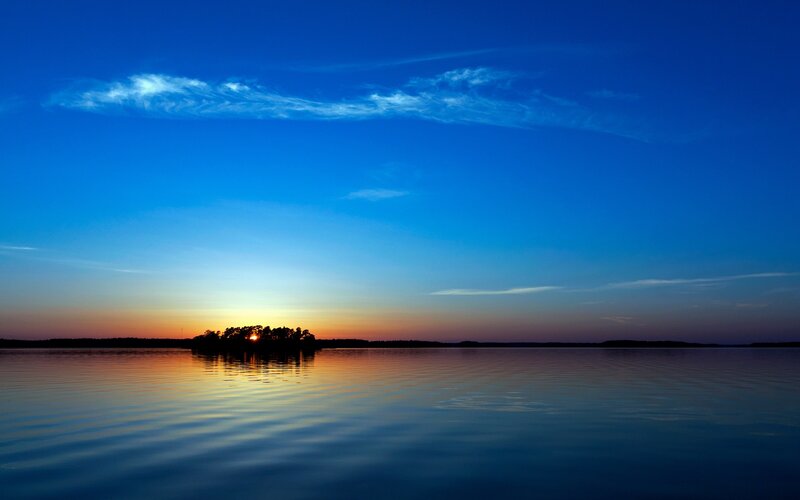 Sunset over a calm lake
